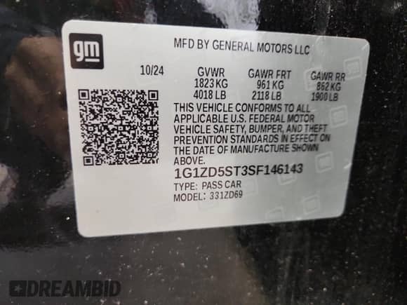 2025 Chevrolet Malibu LT with VIN 1G1ZD5ST3SF146143, listed as a Copart auction lot 85539205 with Not provided miles and Salvage title. Bid and sale history available at DreamBid. Image 13.