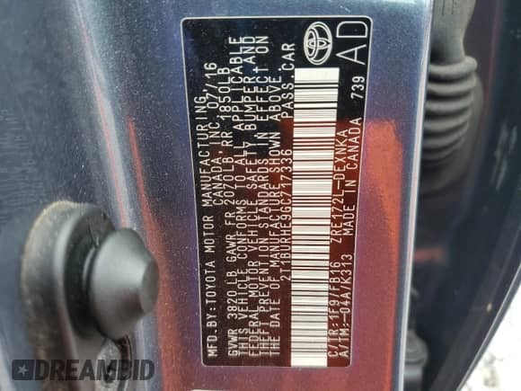 2016 Toyota Corolla L with VIN 2T1BURHE9GC717336, listed as a Copart auction lot 82653765 with 293,063 mi miles and Clean title. Bid and sale history available at DreamBid. Image 12.