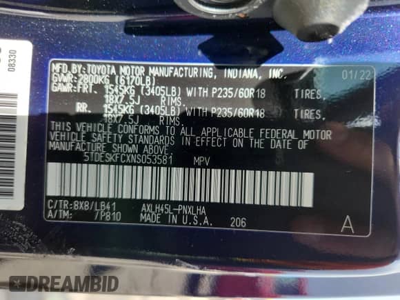 2022 Toyota Sienna Platinum с VIN 5TDESKFCXNS053581, выставлен на аукционе Copart как лот 84613305 с пробегом 40 898 миль миль и Списание • Salvage title. История ставок и продаж доступна на DreamBid. Изображение 14.