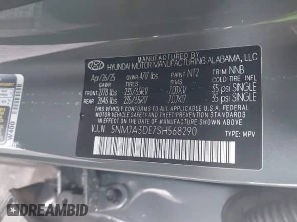 2025 Hyundai Tucson SE с VIN 5NMJA3DE7SH568290, выставлен на аукционе IAAI как лот 42884587 с пробегом 1 973 миль миль и . История ставок и продаж доступна на DreamBid. Изображение 9.