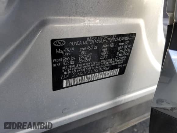 2019 Hyundai Santa Fe SE с VIN 5NMS2CAD2KH122836, выставлен на аукционе Copart как лот 68588232 с пробегом 76 345 миль миль и . История ставок и продаж доступна на DreamBid. Изображение 15.