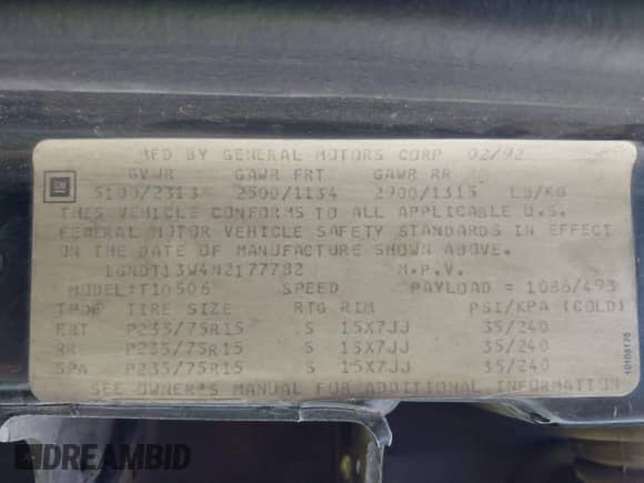 1992 Chevrolet Blazer z VIN 1GNDT13W4N2177782, wystawiony jako IAAI lot #42766017 z przebiegiem 165 544 mil mil oraz . Historia ofert i sprzedaży dostępna na DreamBid. Obrazek 9.