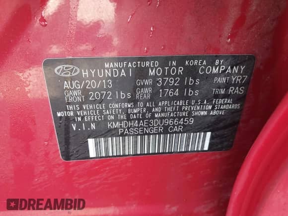 2013 Hyundai Elantra GLS z VIN KMHDH4AE3DU966459, wystawiony jako IAAI lot #43381832 z przebiegiem 155 649 mil mil oraz . Historia ofert i sprzedaży dostępna na DreamBid. Obrazek 9.