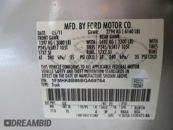2011 Ford Explorer with VIN 1FMHK8B86BGA69764, listed as a Copart auction lot 84755825 with 195,702 mi miles and Salvage title. Bid and sale history available at DreamBid. Image 13.