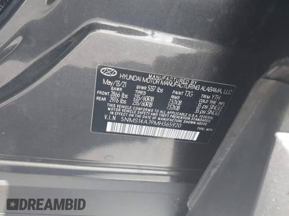 2021 Hyundai Santa Fe SE с VIN 5NMS14AJ9MH365920, выставлен на аукционе IAAI как лот 43065260 с пробегом 50 686 миль миль и . История ставок и продаж доступна на DreamBid. Изображение 9.