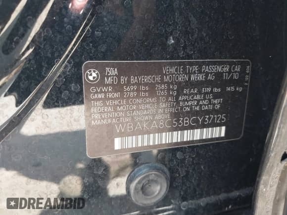 2011 BMW 7 Series 750i с VIN WBAKA8C53BCY37125, выставлен на аукционе IAAI как лот 43229447 с пробегом 119 660 миль миль и . История ставок и продаж доступна на DreamBid. Изображение 9.