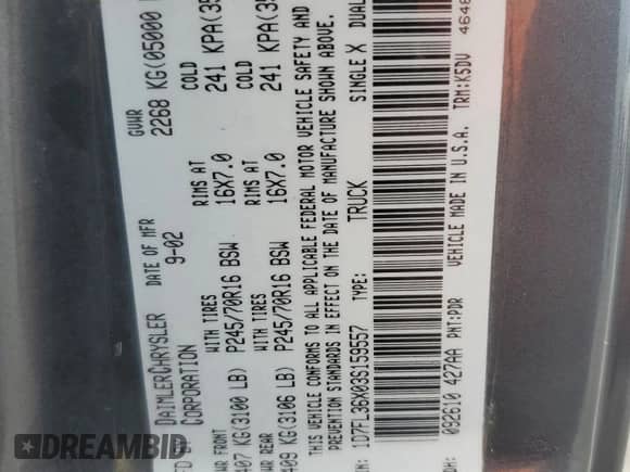 2003 Dodge Dakota с VIN 1D7FL36X03S159557, выставлен на аукционе Copart как лот 85516535 с пробегом 209 972 миль миль и Списание • Salvage title. История ставок и продаж доступна на DreamBid. Изображение 12.