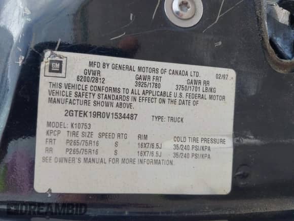 1997 GMC Sierra 1500 с VIN 2GTEK19R0V1534487, выставлен на аукционе IAAI как лот 42290564 с пробегом 227 018 миль миль и . История ставок и продаж доступна на DreamBid. Изображение 9.