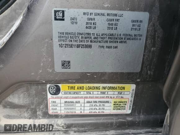 2011 Chevrolet Malibu 2LT с VIN 1G1ZD5E11BF253699, выставлен на аукционе Copart как лот 72078955 с пробегом 177 954 миль миль и Списание • Salvage title. История ставок и продаж доступна на DreamBid. Изображение 12.