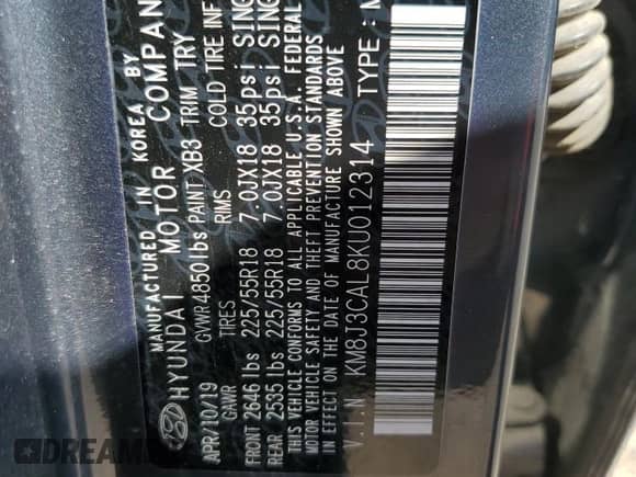 2019 Hyundai Tucson Ultimate с VIN KM8J3CAL8KU012314, выставлен на аукционе Copart как лот 69934854 с пробегом 108 810 миль миль и Чистый • Clean title. История ставок и продаж доступна на DreamBid. Изображение 13.