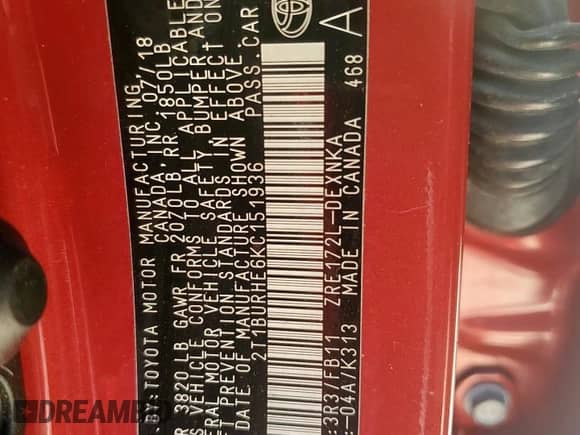 2019 Toyota Corolla L with VIN 2T1BURHE6KC151936, listed as a Copart auction lot 80475005 with 79,354 mi miles and Salvage title. Bid and sale history available at DreamBid. Image 12.