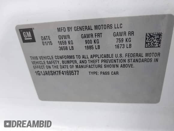 2015 Chevrolet Sonic LS с VIN 1G1JA6SH7F4169577, выставлен на аукционе IAAI как лот 43510897 с пробегом 59 702 миль миль и . История ставок и продаж доступна на DreamBid. Изображение 9.