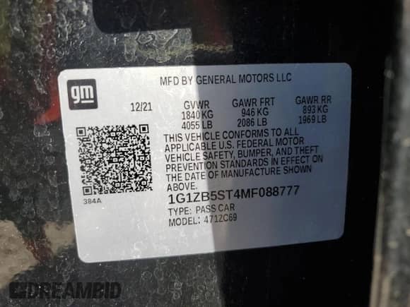 2021 Chevrolet Malibu LS z VIN 1G1ZB5ST4MF088777, wystawiony jako Copart lot #71510545 z przebiegiem 75 038 mil mil oraz Szkoda całkowita • Salvage title. Historia ofert i sprzedaży dostępna na DreamBid. Obrazek 12.