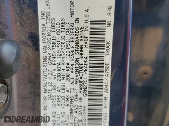 2008 Toyota Tacoma PreRunner с VIN 5TEKU72N38Z527296, выставлен на аукционе Copart как лот 85580545 с пробегом 297 545 миль миль и Списание • Salvage title. История ставок и продаж доступна на DreamBid. Изображение 13.