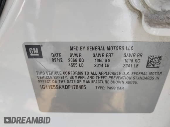 2013 Chevrolet Malibu LT z VIN 1G11E5SAXDF178485, wystawiony jako IAAI lot #43399346 z przebiegiem 143 805 mil mil oraz . Historia ofert i sprzedaży dostępna na DreamBid. Obrazek 9.