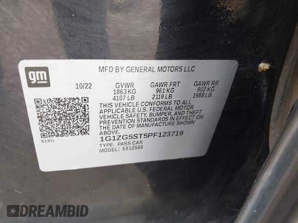 2023 Chevrolet Malibu RS с VIN 1G1ZG5ST5PF123719, выставлен на аукционе IAAI как лот 42604880 с пробегом 75 215 миль миль и . История ставок и продаж доступна на DreamBid. Изображение 9.