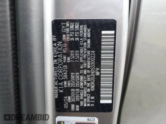 2025 Kia Sorento EX with VIN KNDRJDJH0S5300224, listed as a Copart auction lot 57863265 with 2,513 mi miles and Salvage title. Bid and sale history available at DreamBid. Image 13.