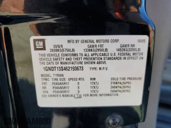 2006 Chevrolet TrailBlazer LT с VIN 1GNDT13S462193673, выставлен на аукционе Copart как лот 89474445 с пробегом Не указан миль и Чистый • Clean title. История ставок и продаж доступна на DreamBid. Изображение 13.