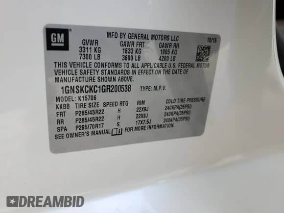 2016 Chevrolet Tahoe LTZ с VIN 1GNSKCKC1GR200538, выставлен на аукционе Copart как лот 69261325 с пробегом 149 175 миль миль и Чистый • Clean title. История ставок и продаж доступна на DreamBid. Изображение 13.