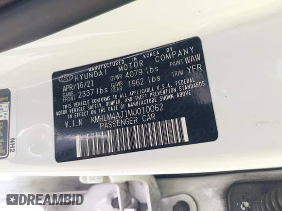 2021 Hyundai Elantra Blue with VIN KMHLM4AJ1MU010062, listed as a IAAI auction lot 42959580 with 85,572 mi miles and . Bid and sale history available at DreamBid. Image 9.