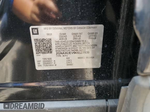 2019 Chevrolet Equinox LT с VIN 2GNAXUEV9K6127939, выставлен на аукционе Copart как лот 57188145 с пробегом 107 593 миль миль и Чистый • Clean title. История ставок и продаж доступна на DreamBid. Изображение 13.