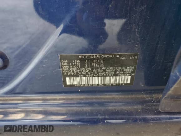 2017 Subaru Impreza z VIN 4S3GTAA65H3750180, wystawiony jako Copart lot #69820275 z przebiegiem 112 028 mil mil oraz Szkoda całkowita • Salvage title. Historia ofert i sprzedaży dostępna na DreamBid. Obrazek 12.