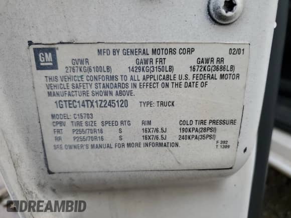 2001 GMC Sierra 1500 SLE с VIN 1GTEC14TX1Z245120, выставлен на аукционе Copart как лот 77449584 с пробегом 182 964 миль миль и Списание • Salvage title. История ставок и продаж доступна на DreamBid. Изображение 12.