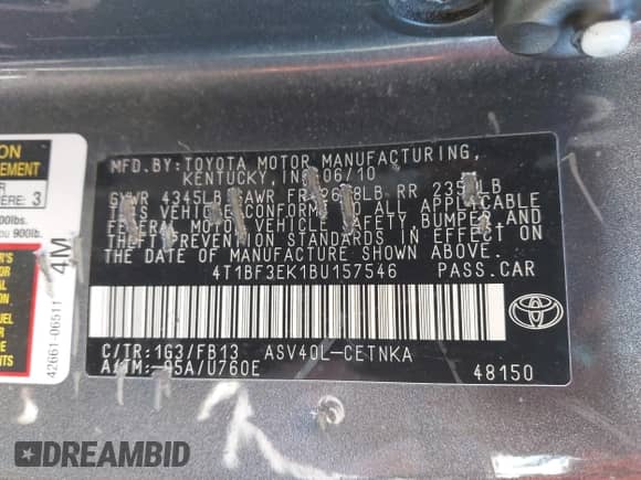 2011 Toyota Camry LE с VIN 4T1BF3EK1BU157546, выставлен на аукционе IAAI как лот 43466078 с пробегом 213 614 миль миль и . История ставок и продаж доступна на DreamBid. Изображение 9.