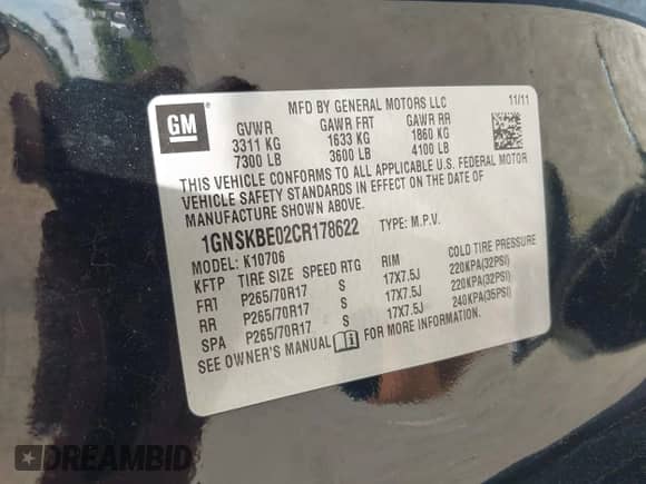 2012 Chevrolet Tahoe LT с VIN 1GNSKBE02CR178622, выставлен на аукционе IAAI как лот 42451991 с пробегом 154 084 миль миль и . История ставок и продаж доступна на DreamBid. Изображение 9.