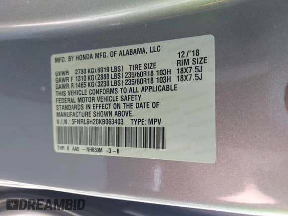 2019 Honda Odyssey LX z VIN 5FNRL6H20KB063403, wystawiony jako IAAI lot #43107626 z przebiegiem 42 479 mil mil oraz . Historia ofert i sprzedaży dostępna na DreamBid. Obrazek 9.