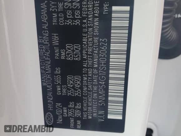 2025 Hyundai Santa Fe Calligraphy с VIN 5NMP54G17SH030623, выставлен на аукционе Copart как лот 50802195 с пробегом 3 076 миль миль и Списание • Salvage title. История ставок и продаж доступна на DreamBid. Изображение 13.