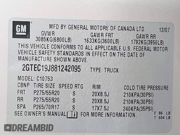 2008 GMC Sierra 1500 SLE1 с VIN 2GTEC19J881242095, выставлен на аукционе IAAI как лот 42171282 с пробегом 292 427 миль миль и . История ставок и продаж доступна на DreamBid. Изображение 9.