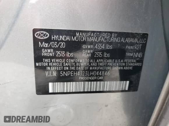 2020 Hyundai Sonata Limited с VIN 5NPEH4J23LH044846, выставлен на аукционе Copart как лот 66457515 с пробегом 50 825 миль миль и Списание • Salvage title. История ставок и продаж доступна на DreamBid. Изображение 12.