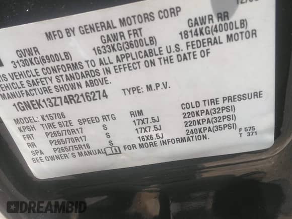 2004 Chevrolet Tahoe Z71 с VIN 1GNEK13Z74R216274, выставлен на аукционе IAAI как лот 42449997 с пробегом 288 453 миль миль и . История ставок и продаж доступна на DreamBid. Изображение 9.