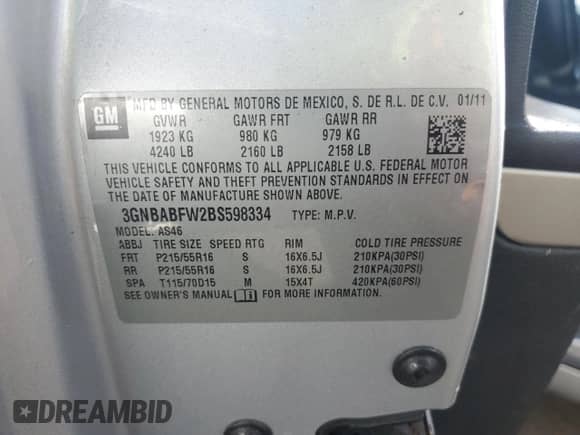 2011 Chevrolet HHR 1LT z VIN 3GNBABFW2BS598334, wystawiony jako Copart lot #75799134 z przebiegiem 176 207 mil mil oraz Szkoda całkowita • Salvage title. Historia ofert i sprzedaży dostępna na DreamBid. Obrazek 12.