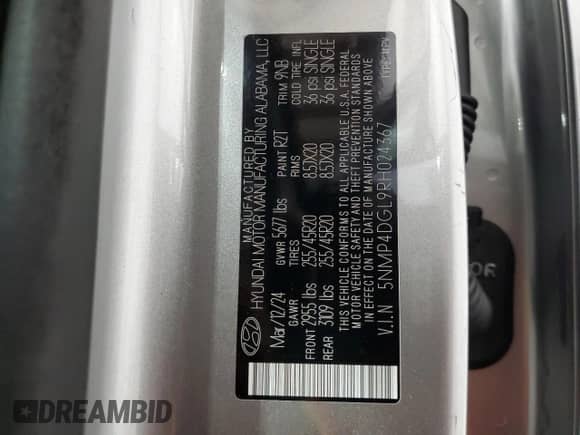 2024 Hyundai Santa Fe Limited с VIN 5NMP4DGL9RH024367, выставлен на аукционе Copart как лот 80632934 с пробегом 18 012 миль миль и Чистый • Clean title. История ставок и продаж доступна на DreamBid. Изображение 14.