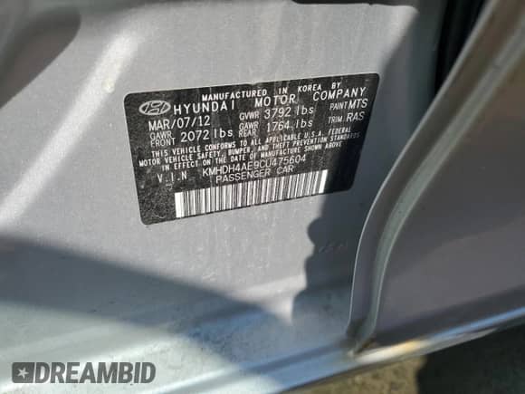 2012 Hyundai Elantra Limited with VIN KMHDH4AE9CU475604, listed as a Copart auction lot 81618095 with 126,723 mi miles and Clean title. Bid and sale history available at DreamBid. Image 12.