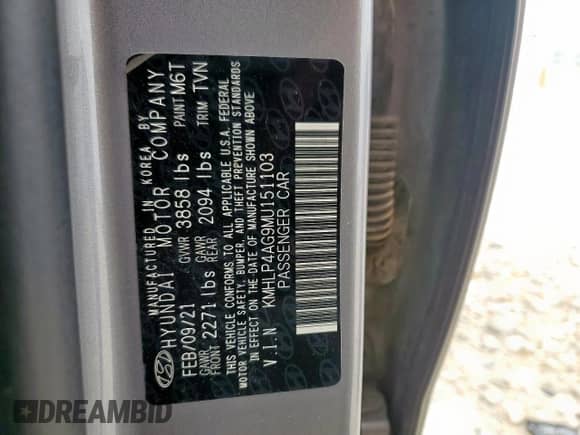 2021 Hyundai Elantra Limited с VIN KMHLP4AG9MU151103, выставлен на аукционе Copart как лот 60535905 с пробегом 81 817 миль миль и Чистый • Clean title. История ставок и продаж доступна на DreamBid. Изображение 12.