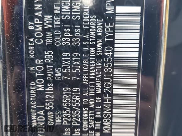 2016 Hyundai Santa Fe SE with VIN KM8SN4HF2GU135540, listed as a Copart auction lot 81137735 with 106,684 mi miles and Salvage title. Bid and sale history available at DreamBid. Image 14.