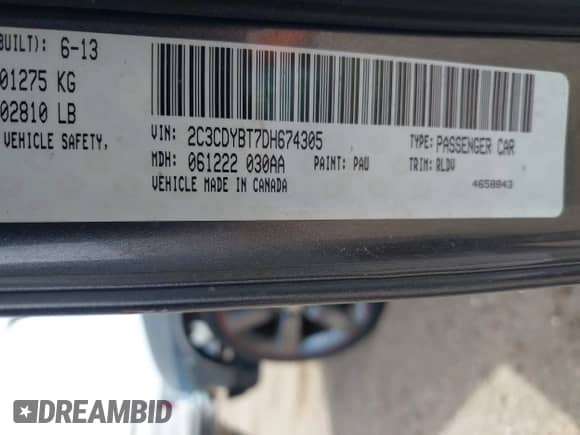 2013 Dodge Challenger R/T with VIN 2C3CDYBT7DH674305, listed as a IAAI auction lot 42271344 with Not provided miles and . Bid and sale history available at DreamBid. Image 9.