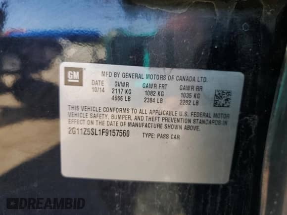 2015 Chevrolet Impala LS с VIN 2G11Z5SL1F9157560, выставлен на аукционе Copart как лот 81909765 с пробегом 176 190 миль миль и Списание • Salvage title. История ставок и продаж доступна на DreamBid. Изображение 12.