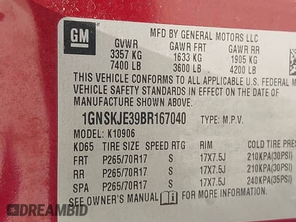 2011 Chevrolet Suburban LT с VIN 1GNSKJE39BR167040, выставлен на аукционе IAAI как лот 42419973 с пробегом 247 865 миль миль и . История ставок и продаж доступна на DreamBid. Изображение 9.