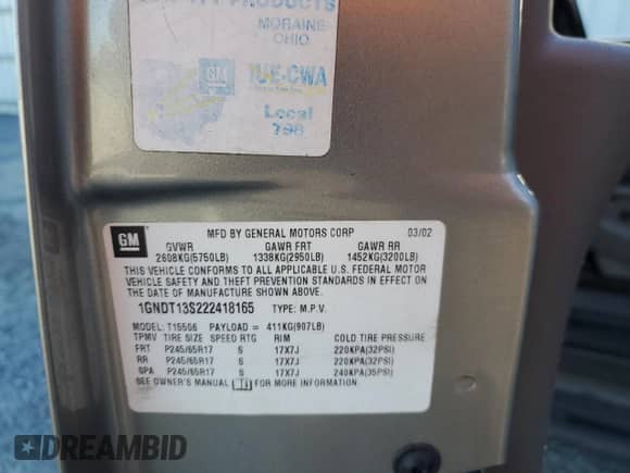 2002 Chevrolet TrailBlazer LS z VIN 1GNDT13S222418165, wystawiony jako Copart lot #89537355 z przebiegiem 276 501 mil mil oraz Szkoda całkowita • Salvage title. Historia ofert i sprzedaży dostępna na DreamBid. Obrazek 13.