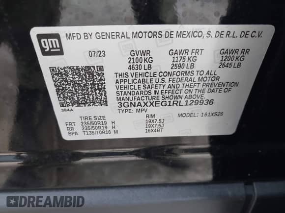 2024 Chevrolet Equinox Premier с VIN 3GNAXXEG1RL129936, выставлен на аукционе IAAI как лот 41637297 с пробегом 11 612 миль миль и . История ставок и продаж доступна на DreamBid. Изображение 9.