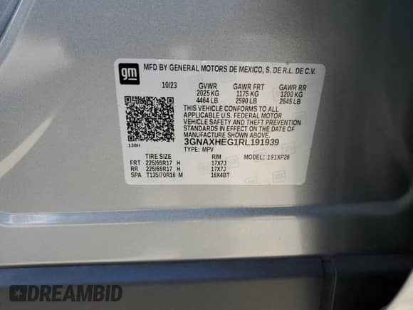 2024 Chevrolet Equinox LS with VIN 3GNAXHEG1RL191939, listed as a Copart auction lot 80916215 with 58,980 mi miles and Salvage title. Bid and sale history available at DreamBid. Image 13.