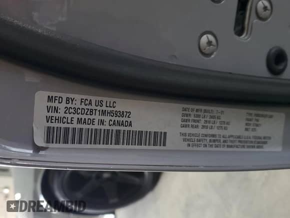 2021 Dodge Challenger R/T с VIN 2C3CDZBT1MH593872, выставлен на аукционе Copart как лот 67256975 с пробегом 99 482 миль миль и На запчасти • Non repairable. История ставок и продаж доступна на DreamBid. Изображение 13.