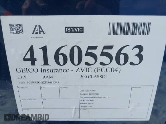 2019 Ram 1500 Warlock z VIN 1C6RR7GGXKS686345, wystawiony jako IAAI lot #41605563 z przebiegiem 54 510 mil mil oraz . Historia ofert i sprzedaży dostępna na DreamBid. Obrazek 9.