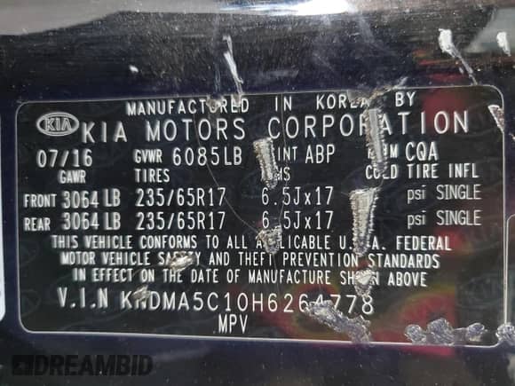 2017 Kia Sedona L with VIN KNDMA5C10H6264778, listed as a Copart auction lot 66650745 with 133,286 mi miles and Clean title. Bid and sale history available at DreamBid. Image 13.