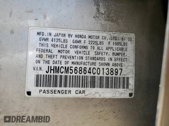 2004 Honda Accord EX z VIN JHMCM56864C013897, wystawiony jako Copart lot #61091365 z przebiegiem 179 492 mil mil oraz Nie do naprawy • Non repairable. Historia ofert i sprzedaży dostępna na DreamBid. Obrazek 14.