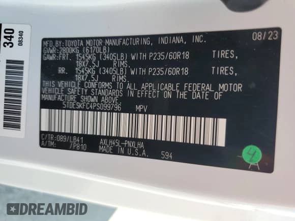 2023 Toyota Sienna Platinum z VIN 5TDESKFC4PS099796, wystawiony jako Copart lot #49534595 z przebiegiem 42 279 mil mil oraz Szkoda całkowita • Salvage title. Historia ofert i sprzedaży dostępna na DreamBid. Obrazek 13.